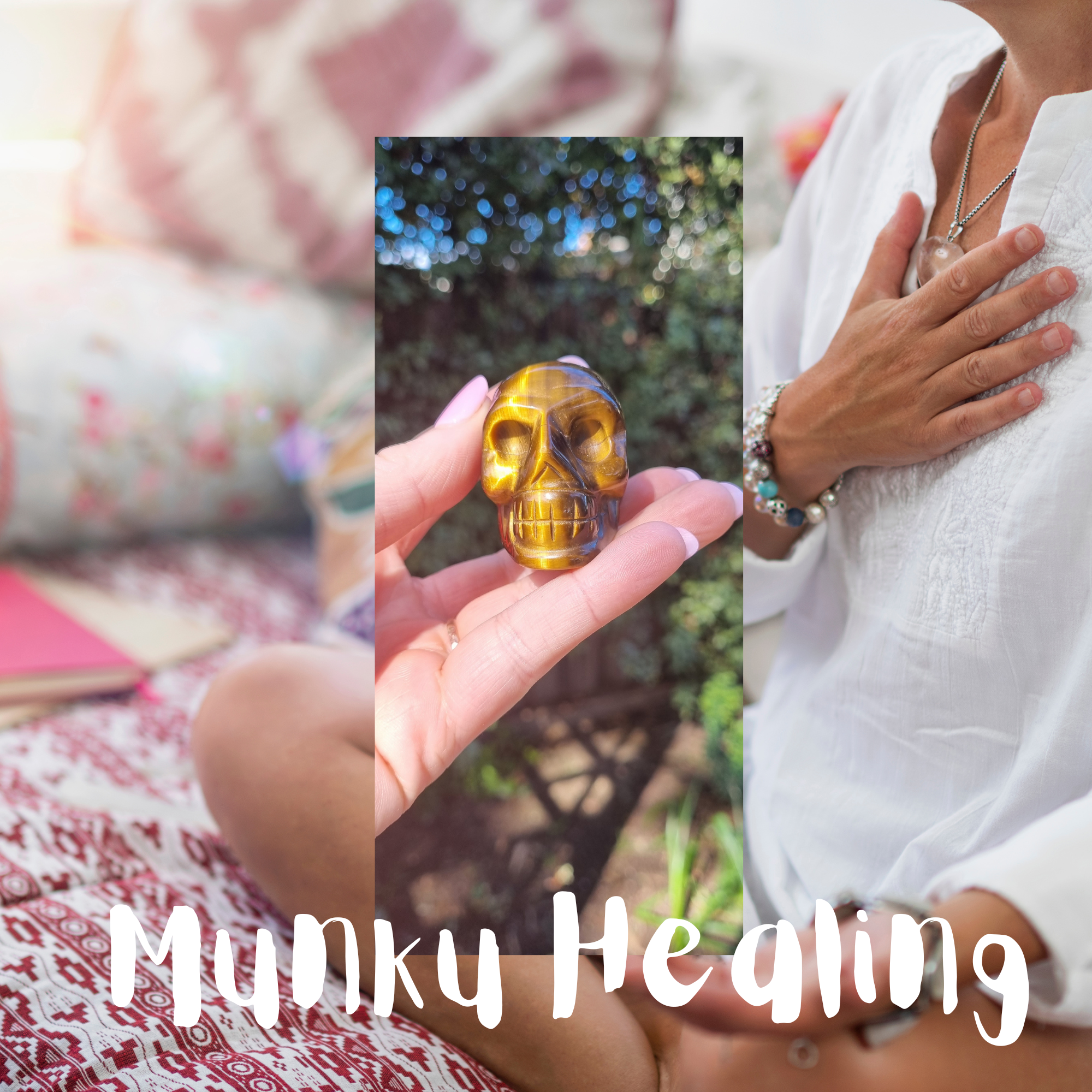 Image of Tigers Eye Crystal Skull Carving, a protective stone known for aiding in goal accomplishment. Perfect for desk placement for daily guidance and support